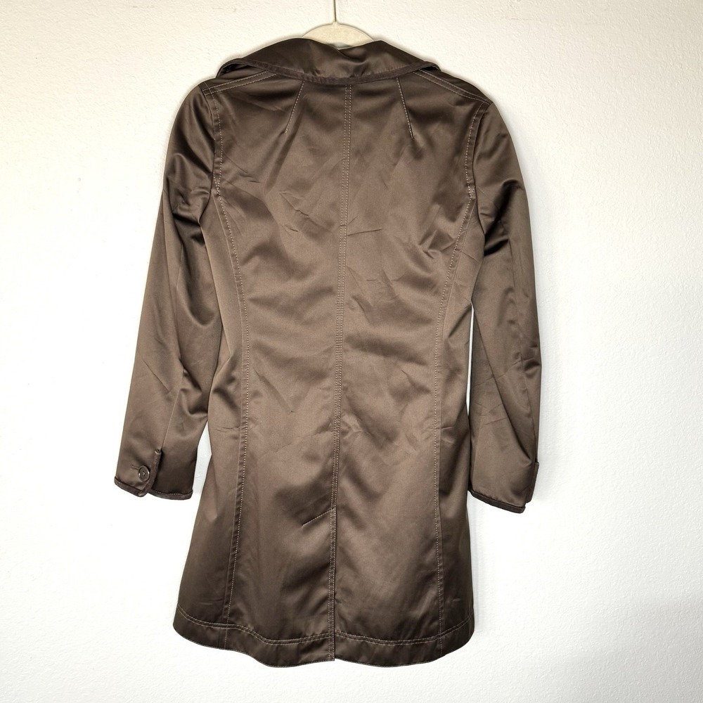 Coach Leatherware Long Jacket Trench Coat Brown Pink Silk Lining Size‎ 2 Women's - Picture 4 of 9